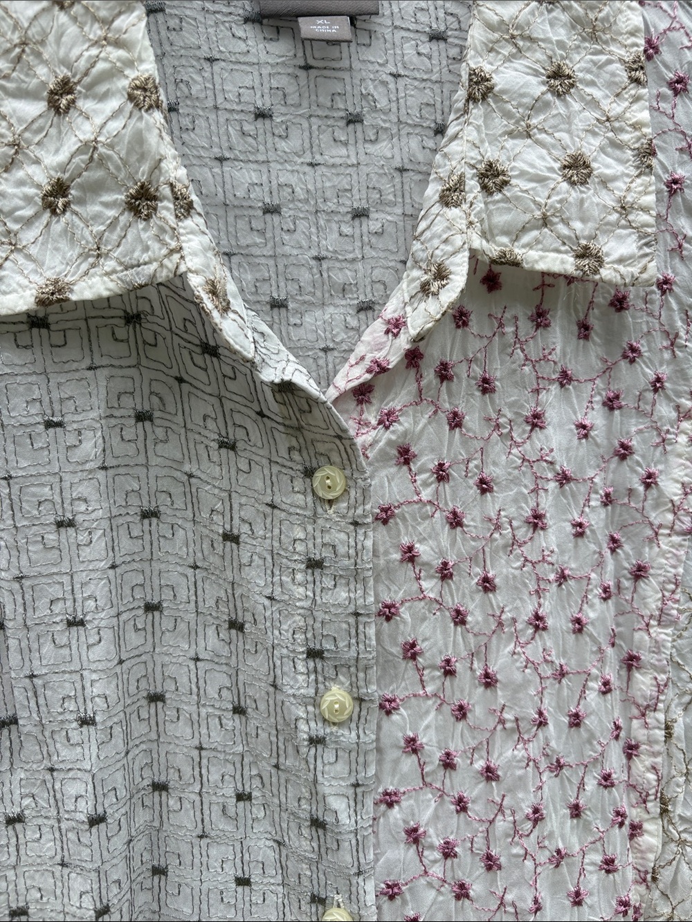 J. Jill White Button-Down Shirt with Pink, Brown, and Blue Embroidered Panels - Picture 6 of 12